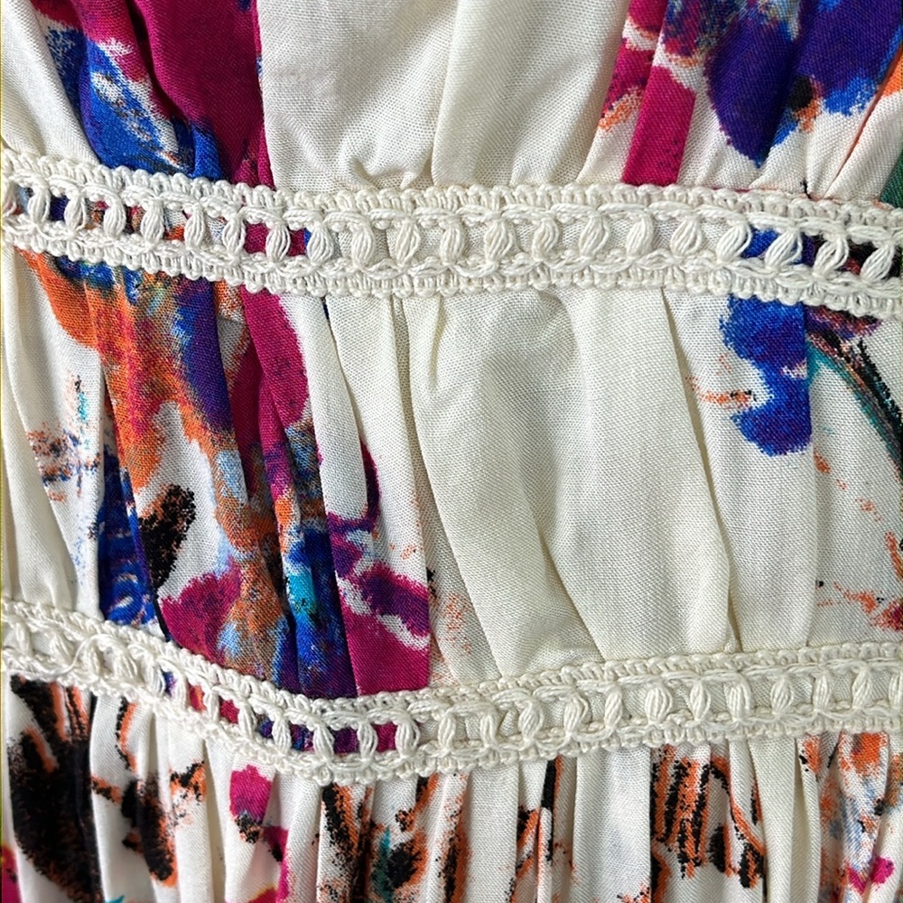 ENTRO FIT AND FLARE FLOWY RAYON DRESS COLORFUL WITH CREAM LINED SZ SM NWT - Picture 3 of 16